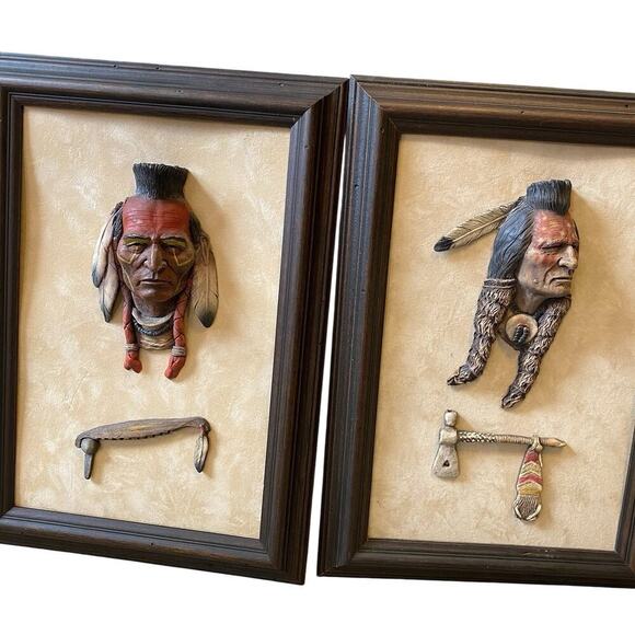 Neil J.Rose White Tail Native Indian Sculpture Frame WHIRLWIND FEARSNOMAN Lotof2 - Picture 1 of 5